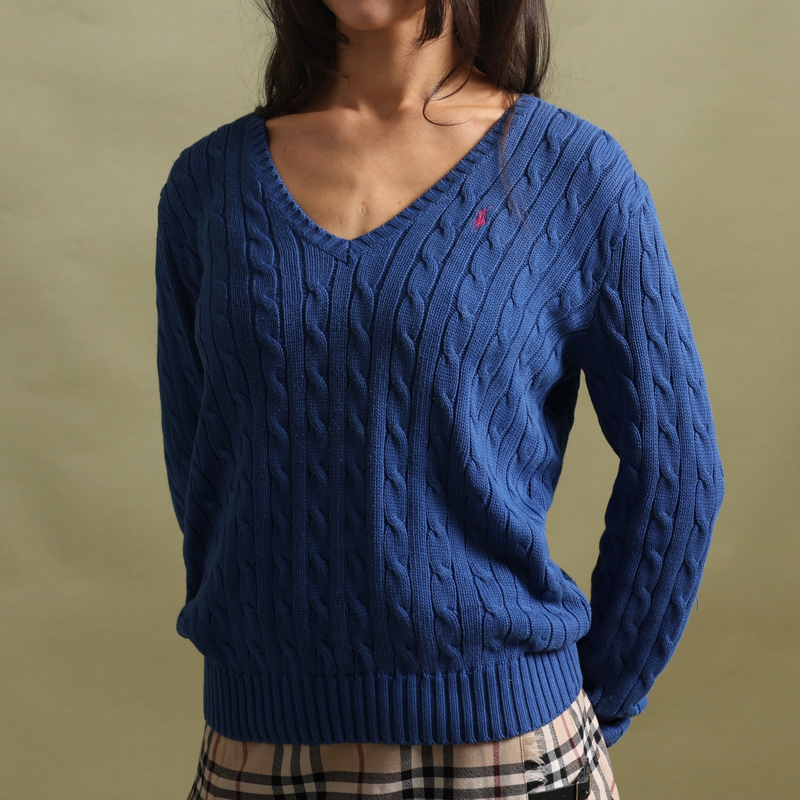Vintage Polo Ralph Lauren V-Neck Jumper  L Blue Cotton