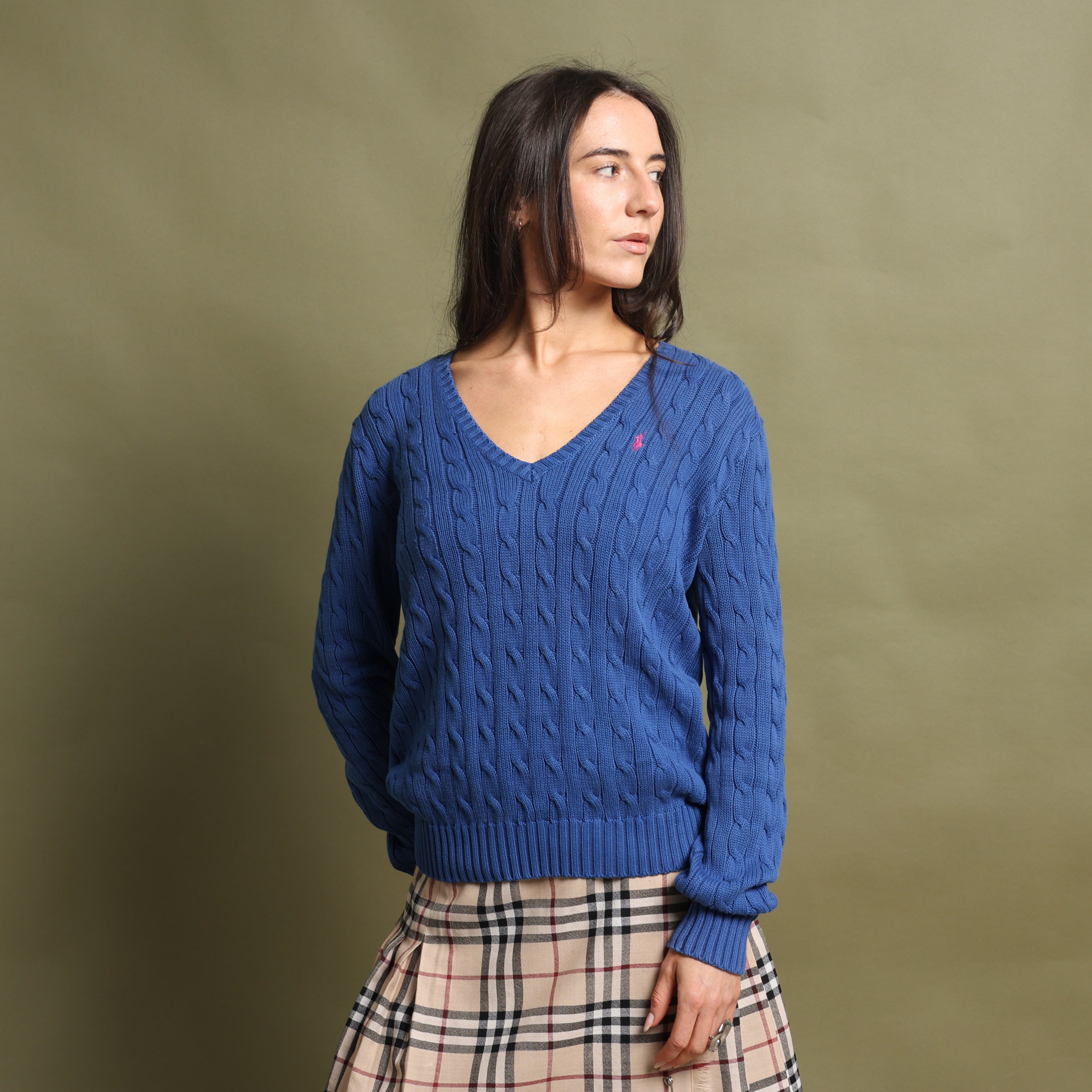 Vintage Polo Ralph Lauren V-Neck Jumper  L Blue Cotton