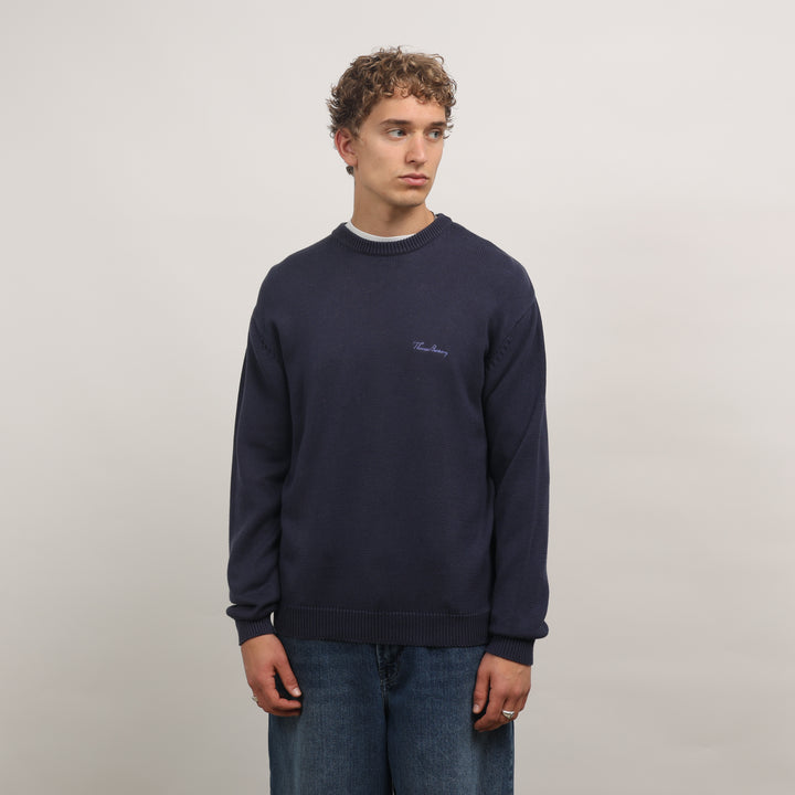 Thomas Burberry Crewneck Jumper - Medium Navy Blue Cotton