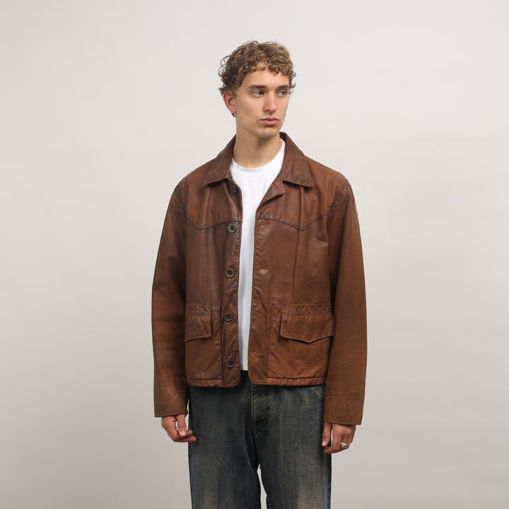 Marlboro Leather Field Jacket - Large Brown Leather