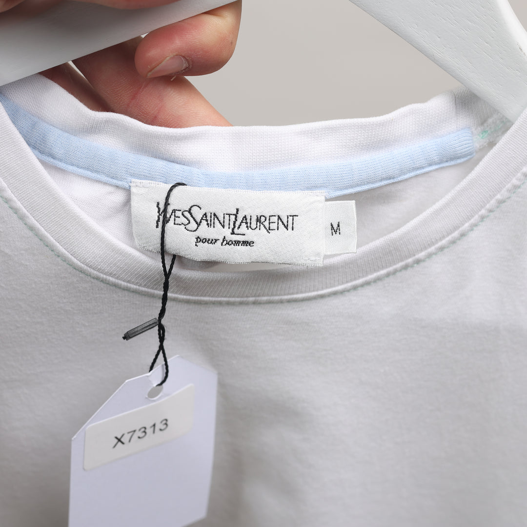 Yves Saint Laurent (YSL) T-Shirt - Medium White Cotton