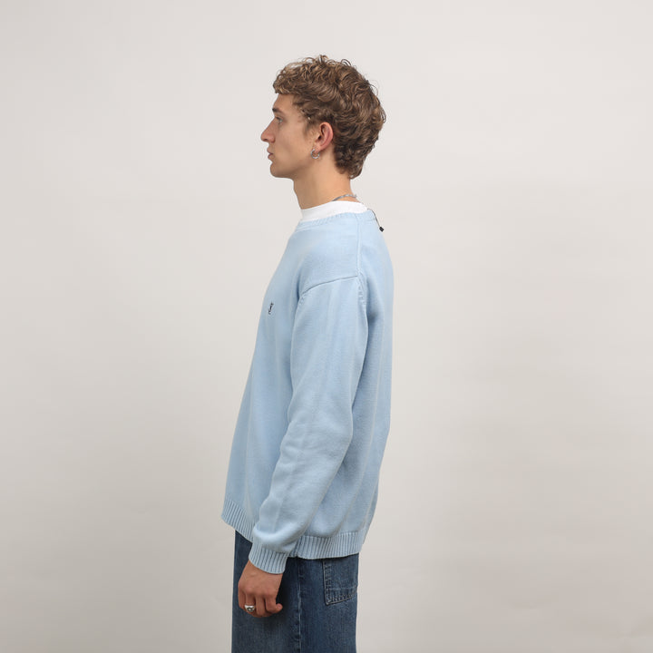 Yves Saint Laurent (YSL) Crewneck Jumper - Large Baby Blue Cotton