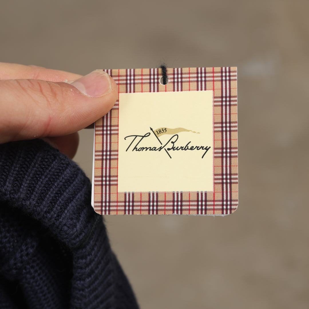 Thomas Burberry Crewneck Jumper - Medium Navy Blue Cotton