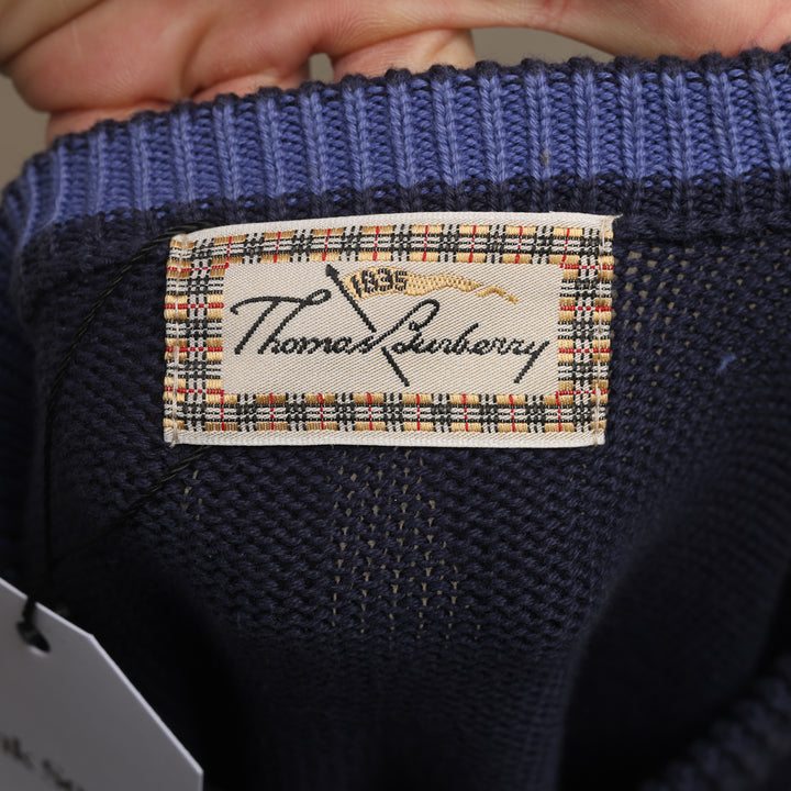 Thomas Burberry Crewneck Jumper - Medium Navy Blue Cotton