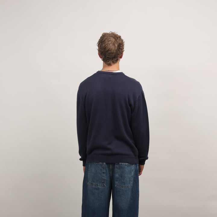 Thomas Burberry Crewneck Jumper - Medium Navy Blue Cotton