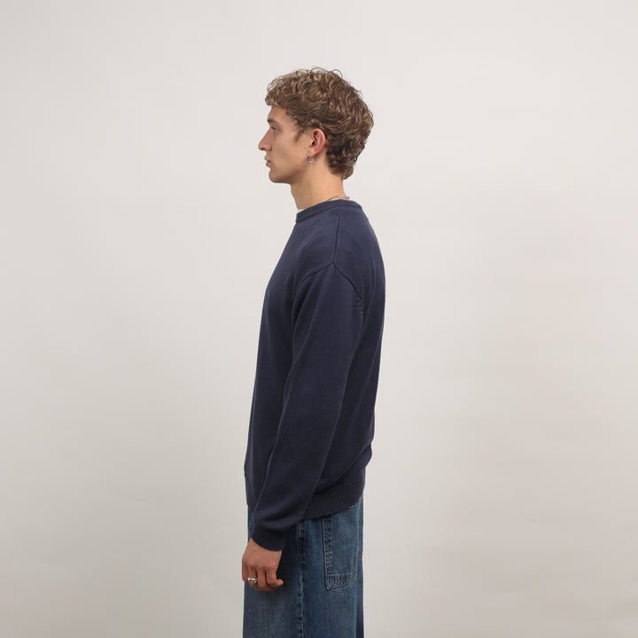 Thomas Burberry Crewneck Jumper - Medium Navy Blue Cotton