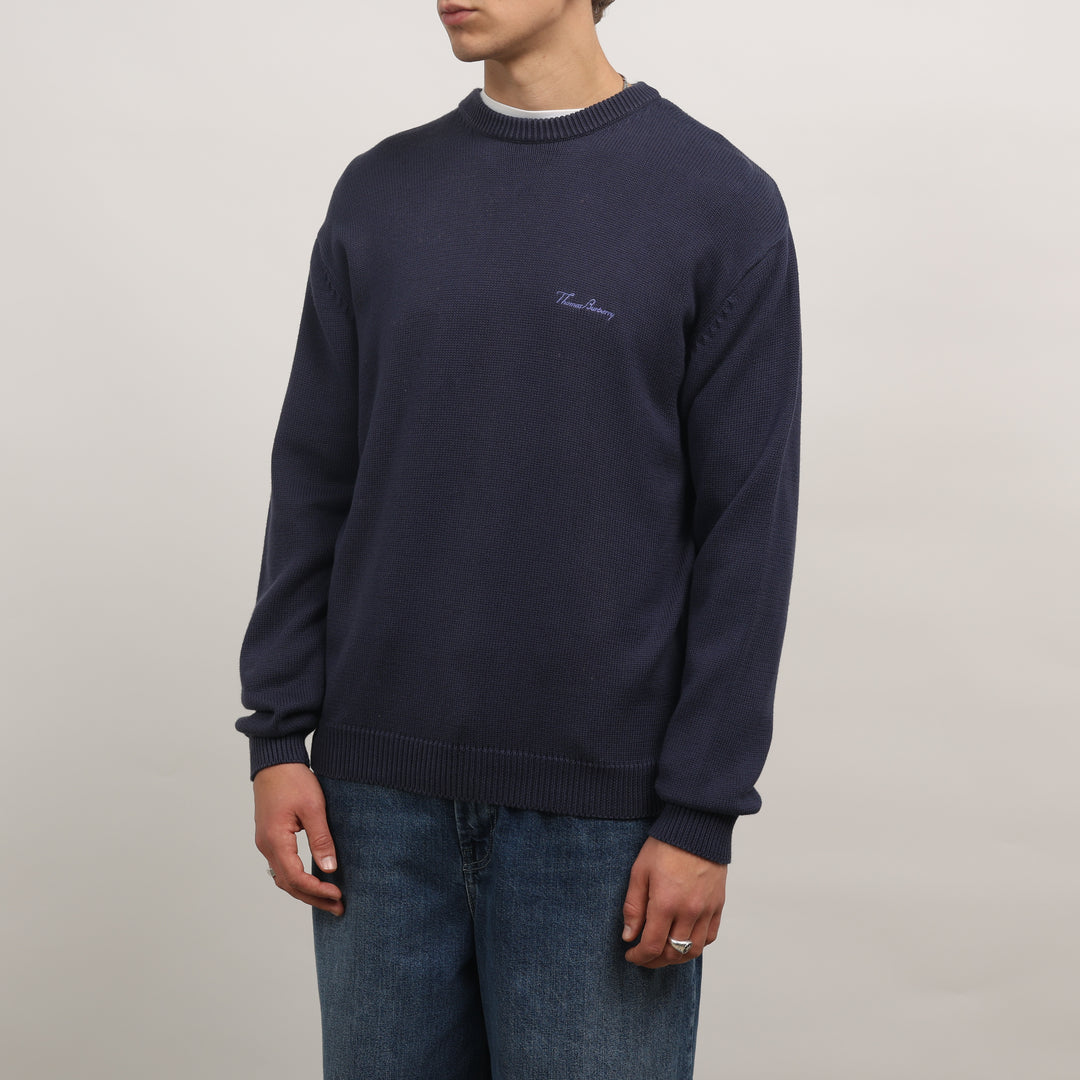 Thomas Burberry Crewneck Jumper - Medium Navy Blue Cotton