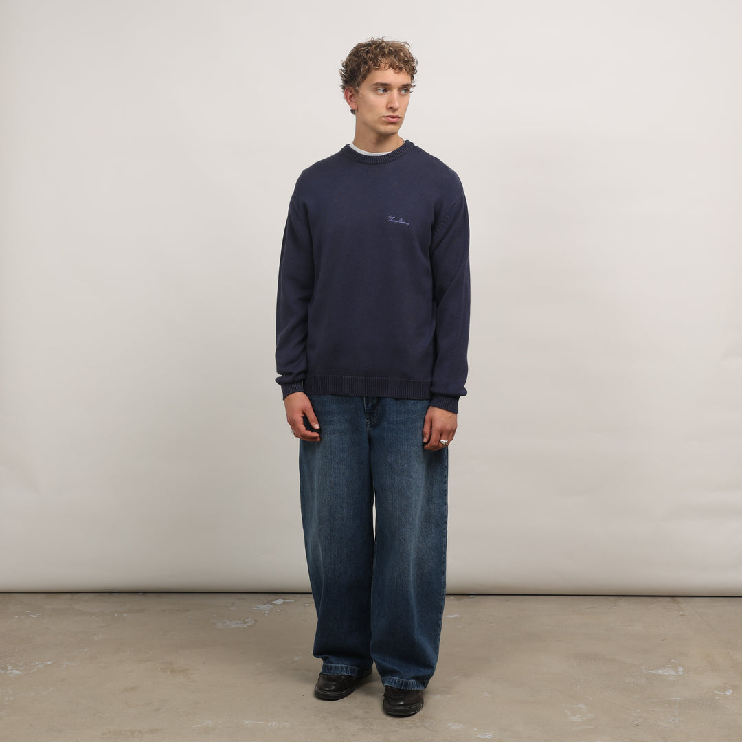 Thomas Burberry Crewneck Jumper - Medium Navy Blue Cotton