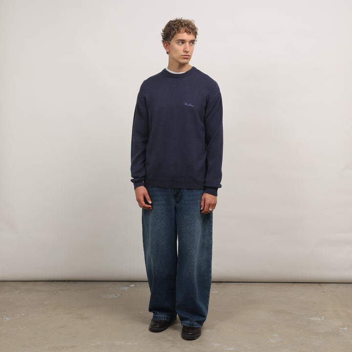 Thomas Burberry Crewneck Jumper - Medium Navy Blue Cotton