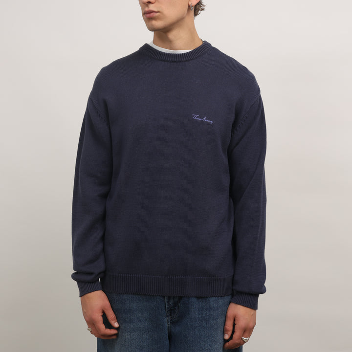 Thomas Burberry Crewneck Jumper - Medium Navy Blue Cotton