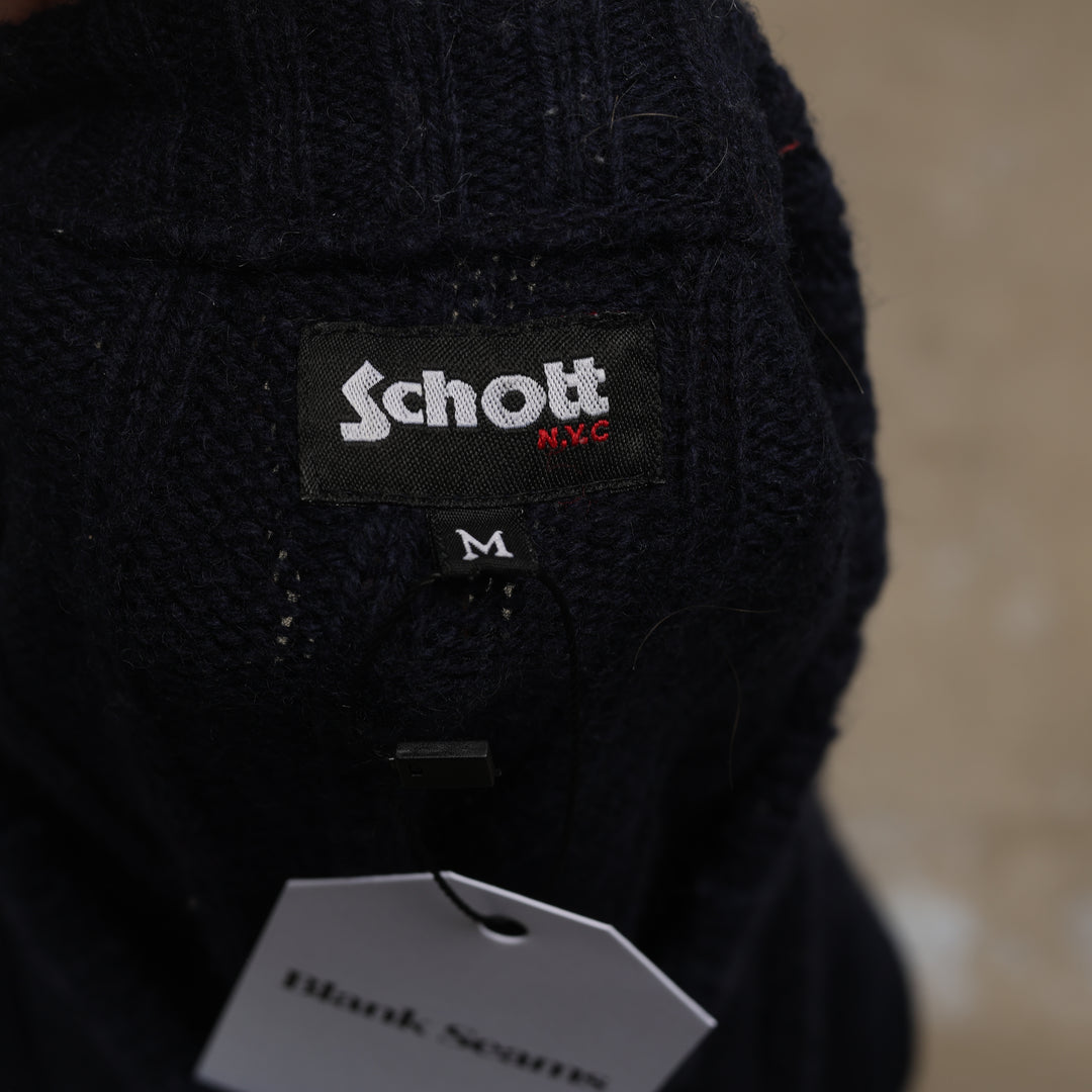 Schott Crewneck Jumper - Medium Navy Blue Wool Blend