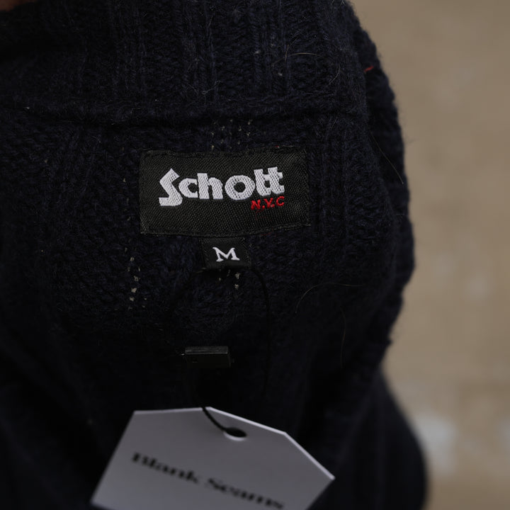 Schott Crewneck Jumper - Medium Navy Blue Wool Blend