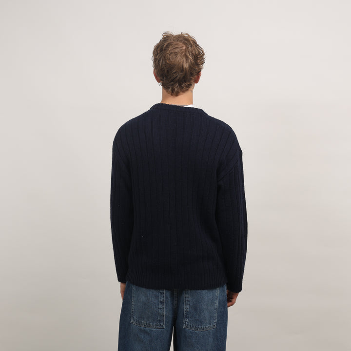 Schott Crewneck Jumper - Medium Navy Blue Wool Blend