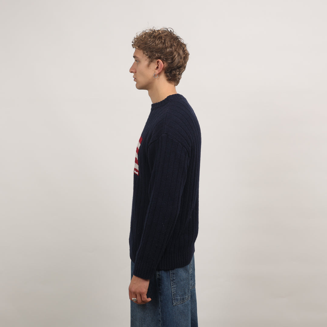 Schott Crewneck Jumper - Medium Navy Blue Wool Blend