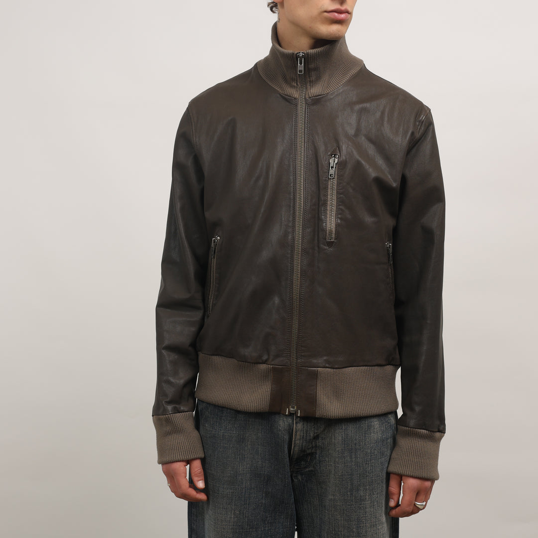 Paul Smith Leather Bomber Jacket - XL Brown Leather
