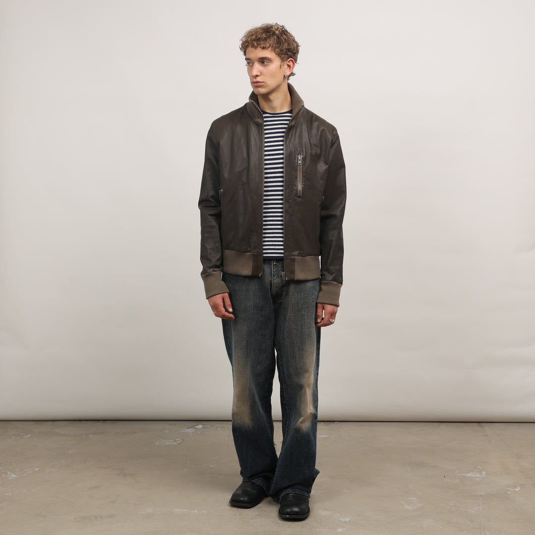 Paul Smith Leather Bomber Jacket - XL Brown Leather