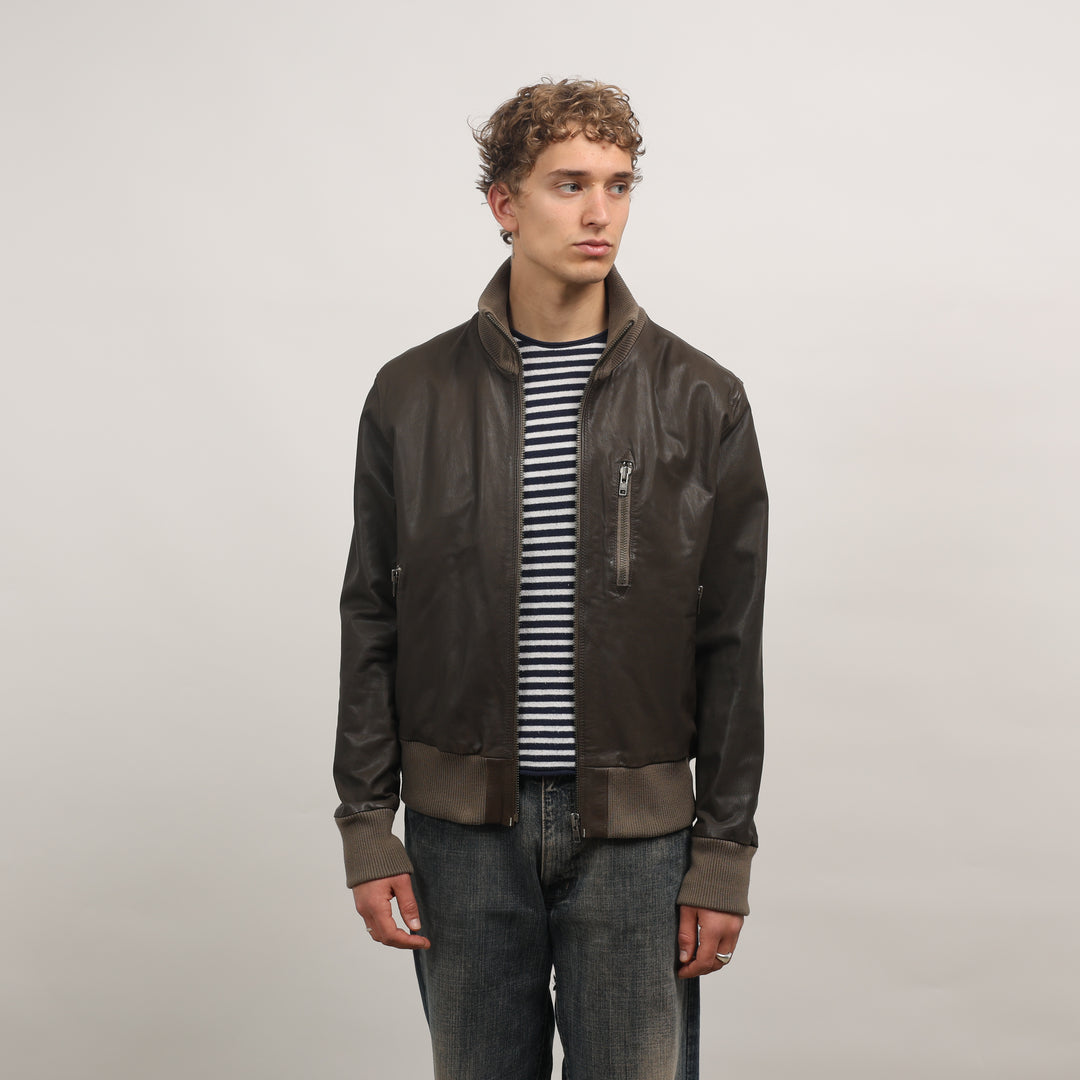 Paul Smith Leather Bomber Jacket - XL Brown Leather