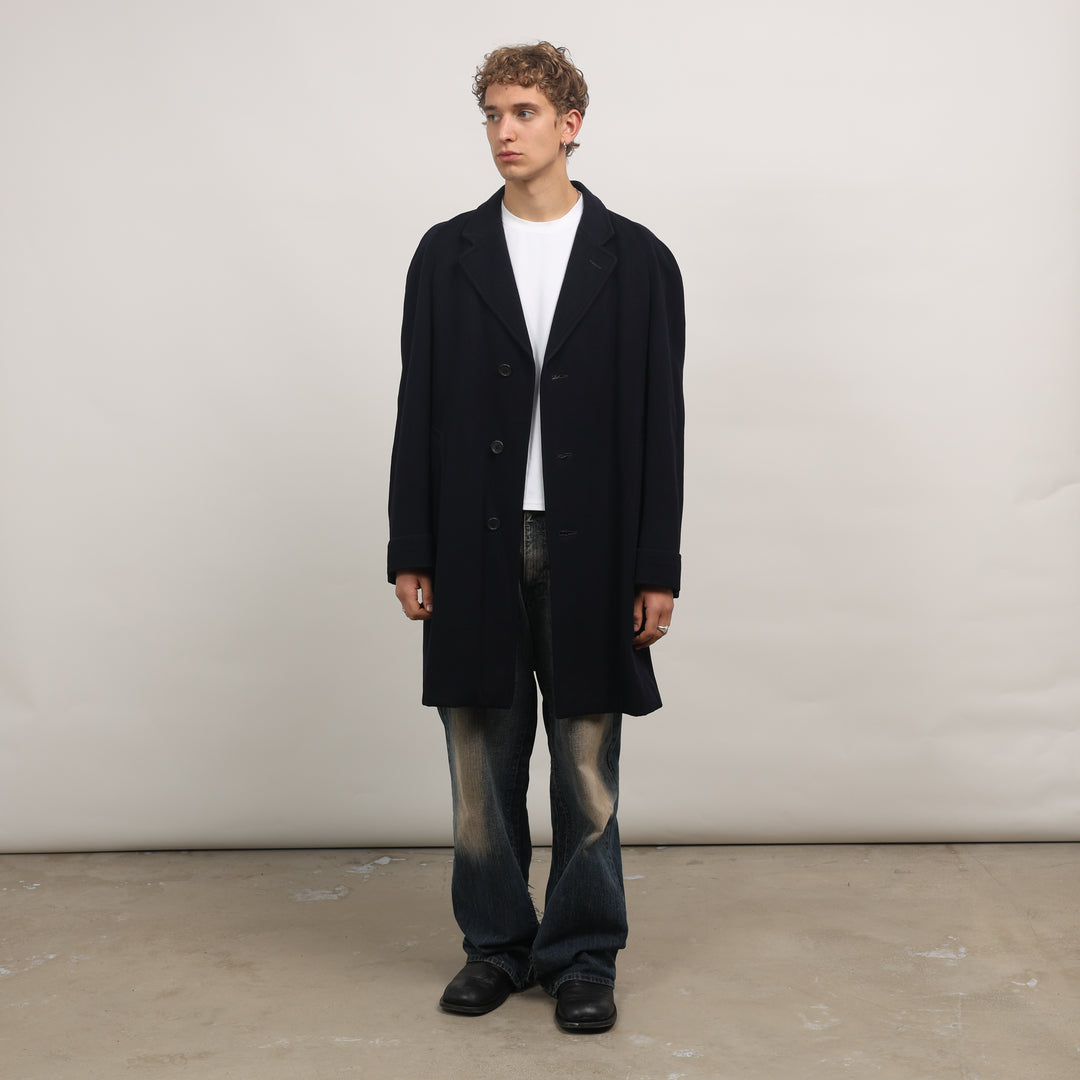 Burberry's Overcoat - Medium Navy Blue Wool