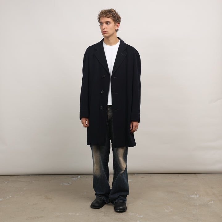 Burberry's Overcoat - Medium Navy Blue Wool