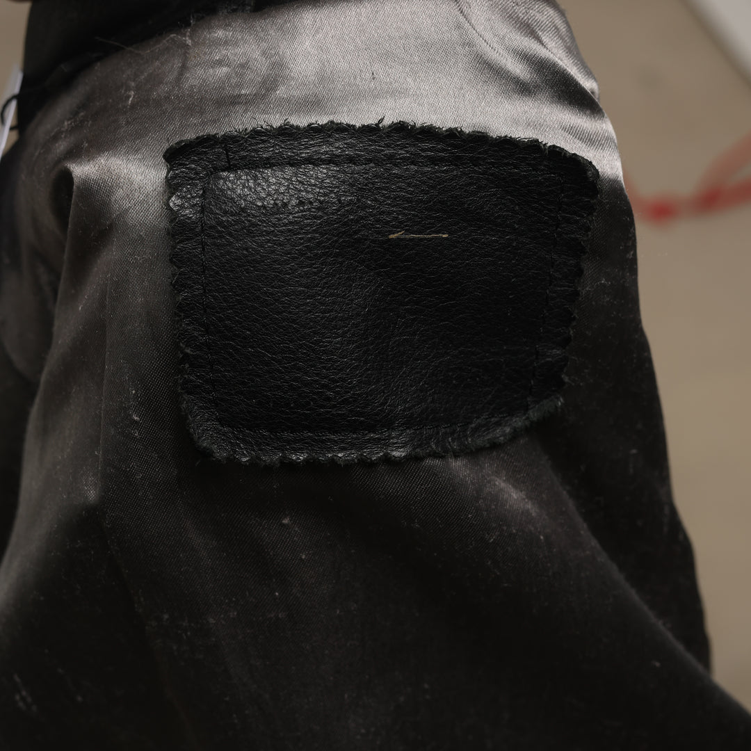 90's Leather Bomber Jacket - Large Black Leather