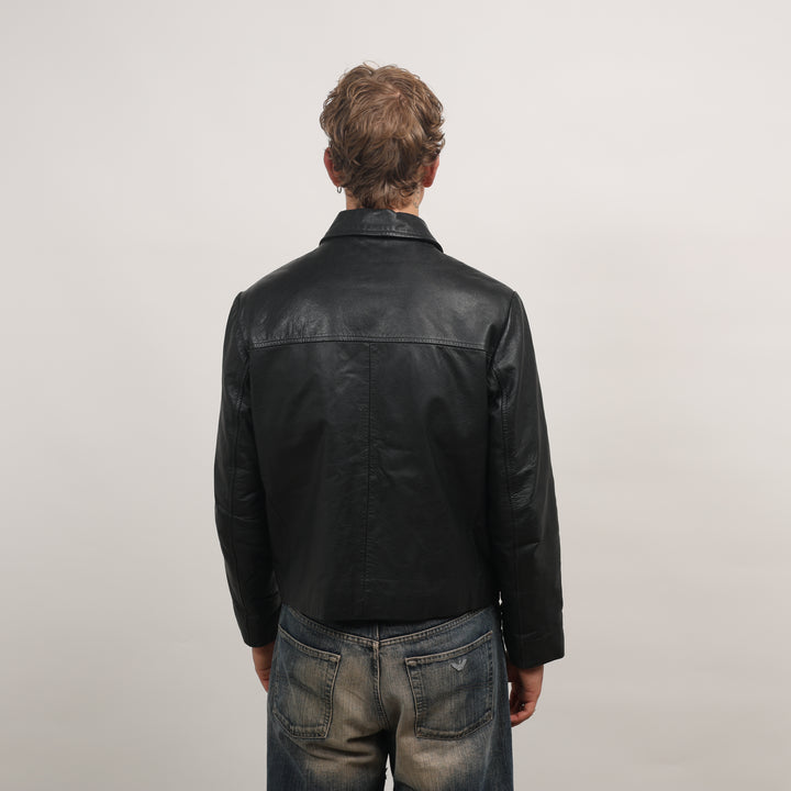 90's Leather Bomber Jacket - Large Black Leather