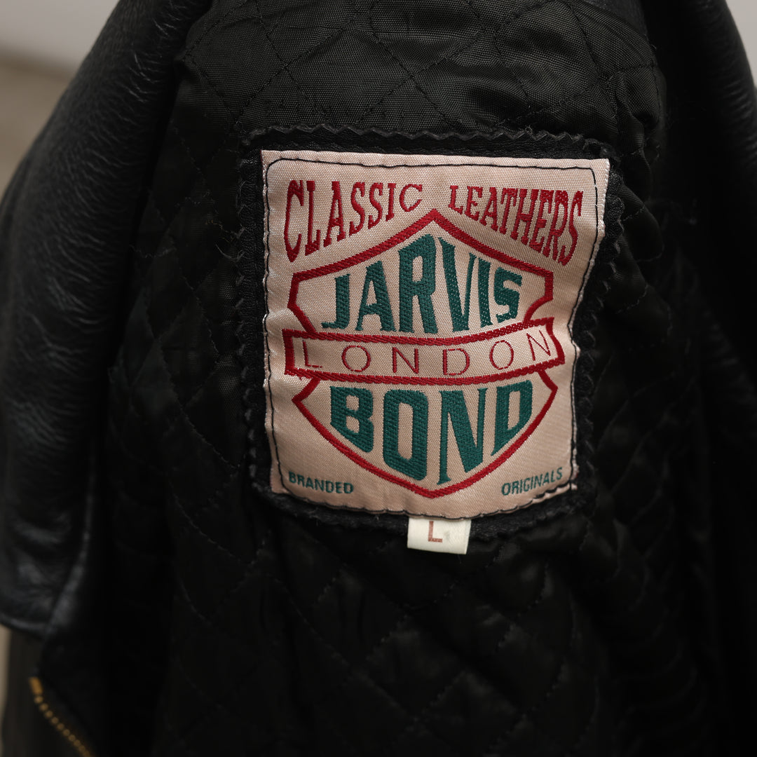 90's Leather Bomber Jacket - Large Black Leather