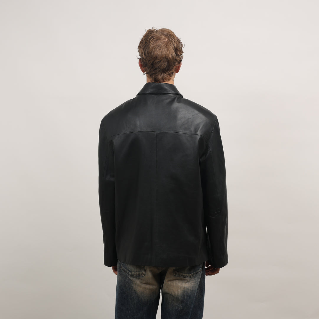 90's Leather Bomber Jacket - XL Black Leather