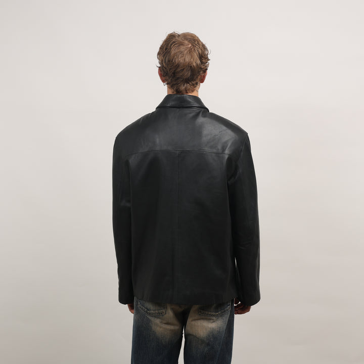 90's Leather Bomber Jacket - XL Black Leather
