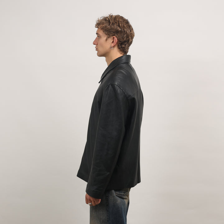 90's Leather Bomber Jacket - XL Black Leather
