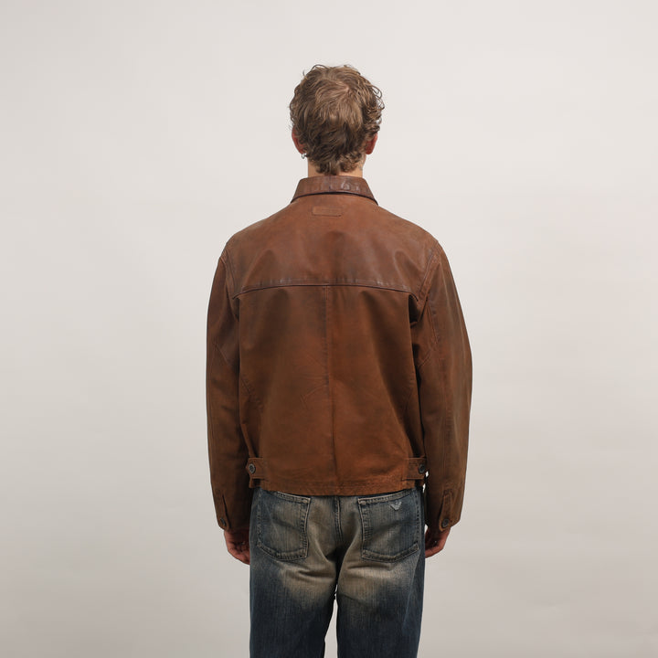 Marlboro Leather Field Jacket - Large Brown Leather