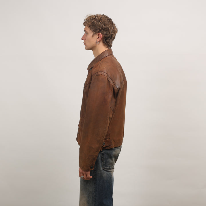 Marlboro Leather Field Jacket - Large Brown Leather