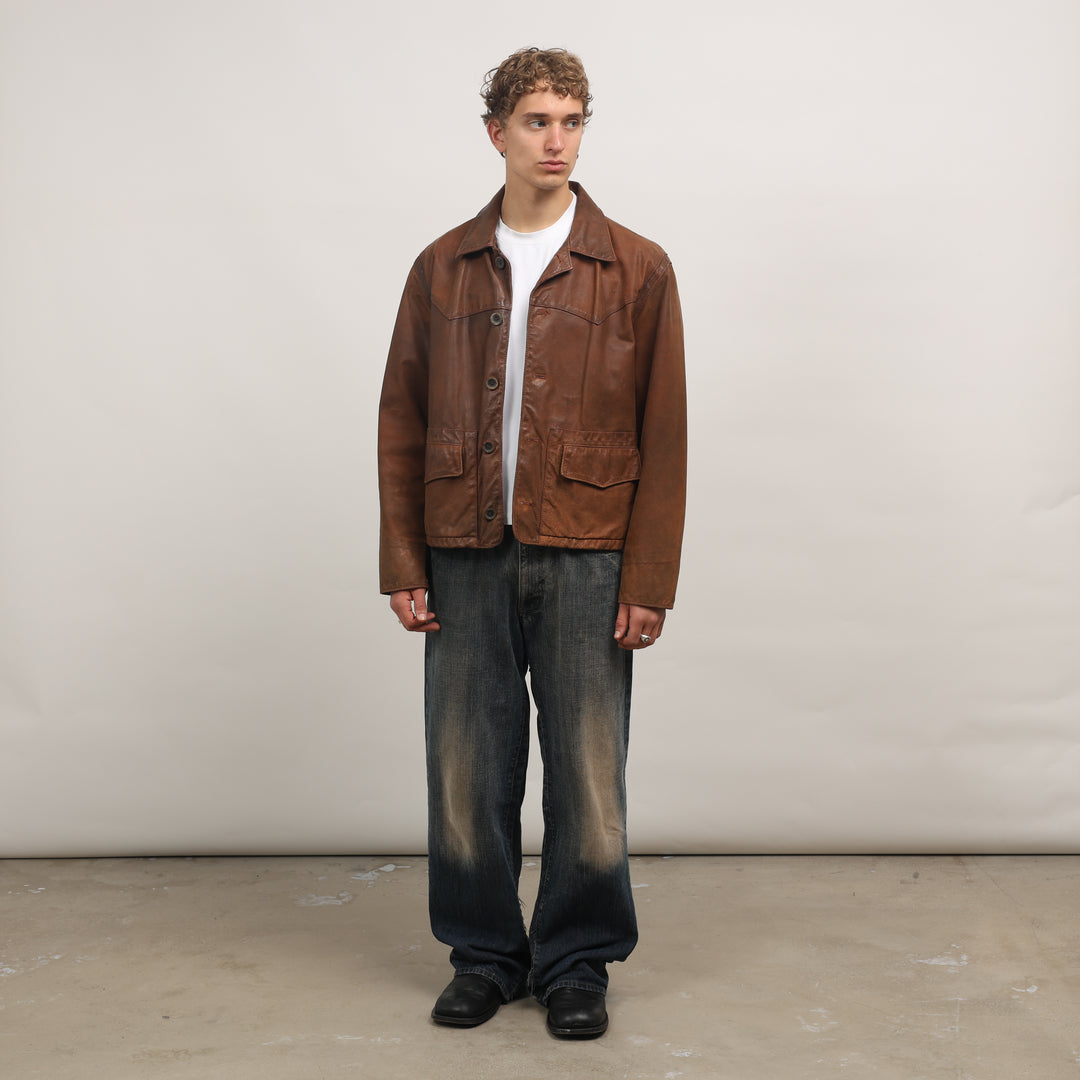 Marlboro Leather Field Jacket - Large Brown Leather