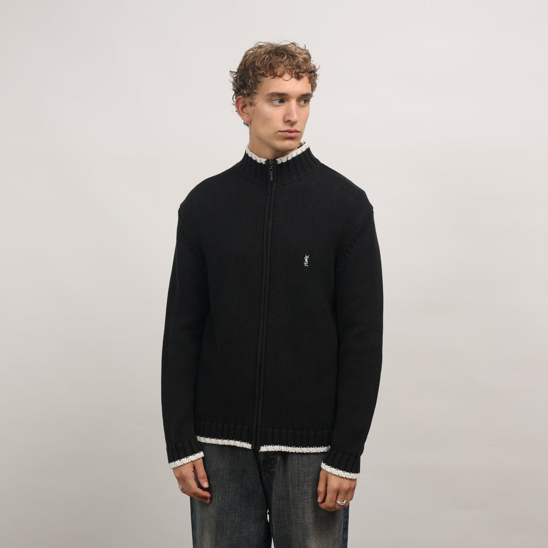 Yves Saint Laurent (YSL) Full-zip Jumper - Medium Black Cotton