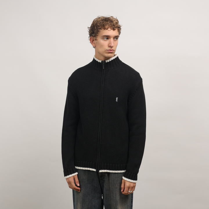 Yves Saint Laurent (YSL) Full-zip Jumper - Medium Black Cotton