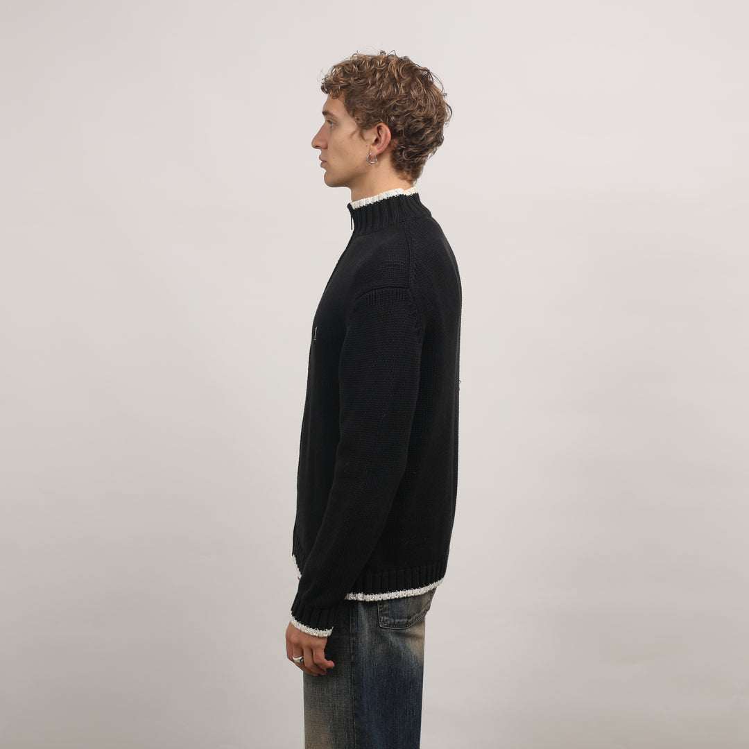 Yves Saint Laurent (YSL) Full-zip Jumper - Medium Black Cotton
