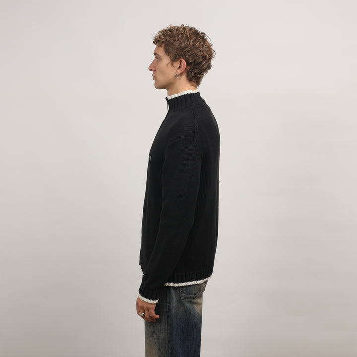 Yves Saint Laurent (YSL) Full-zip Jumper - Medium Black Cotton