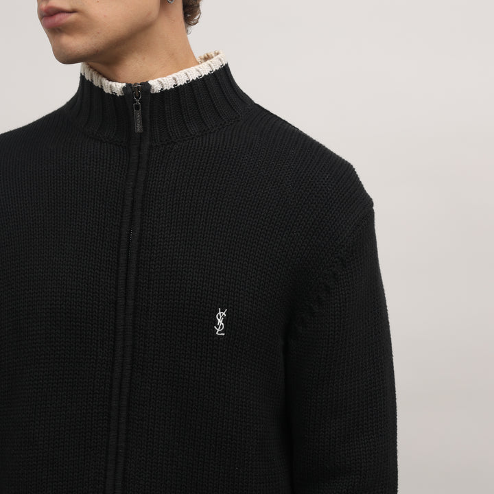 Yves Saint Laurent (YSL) Full-zip Jumper - Medium Black Cotton