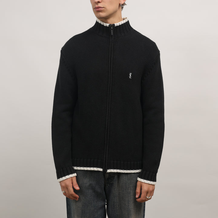 Yves Saint Laurent (YSL) Full-zip Jumper - Medium Black Cotton