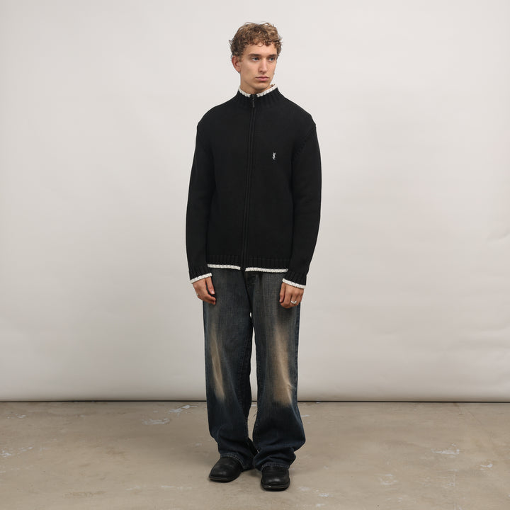 Yves Saint Laurent (YSL) Full-zip Jumper - Medium Black Cotton