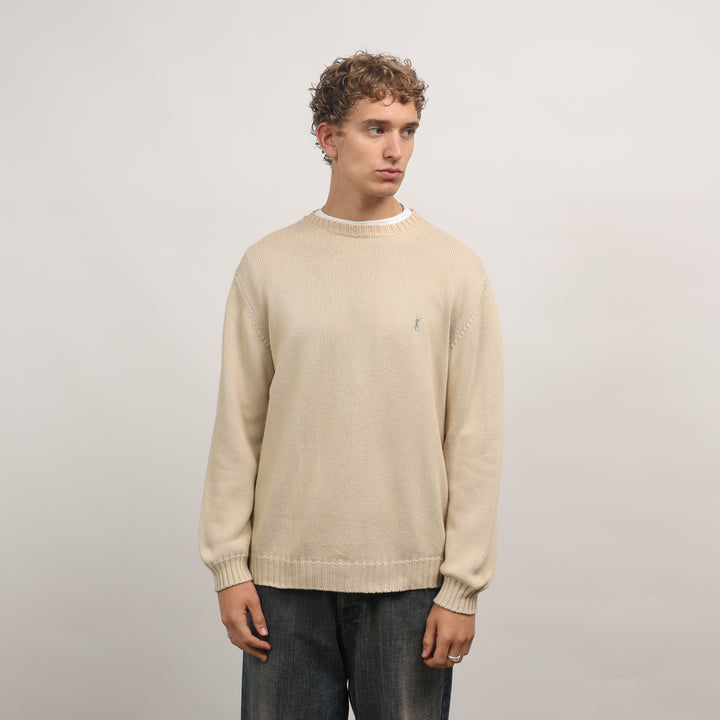Yves Saint Laurent (YSL) Crewneck Jumper - Medium Beige Cotton