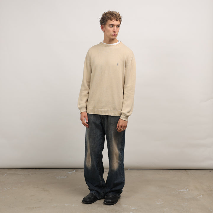 Yves Saint Laurent (YSL) Crewneck Jumper - Medium Beige Cotton