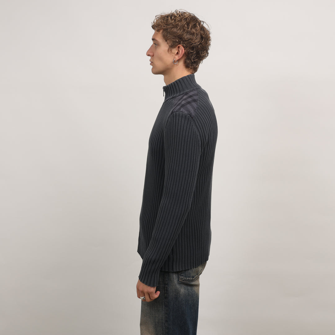 Burberry Full-zip Jumper - Large Navy Blue Cotton Blend