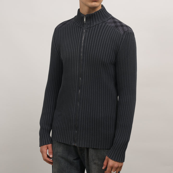 Burberry Full-zip Jumper - Large Navy Blue Cotton Blend