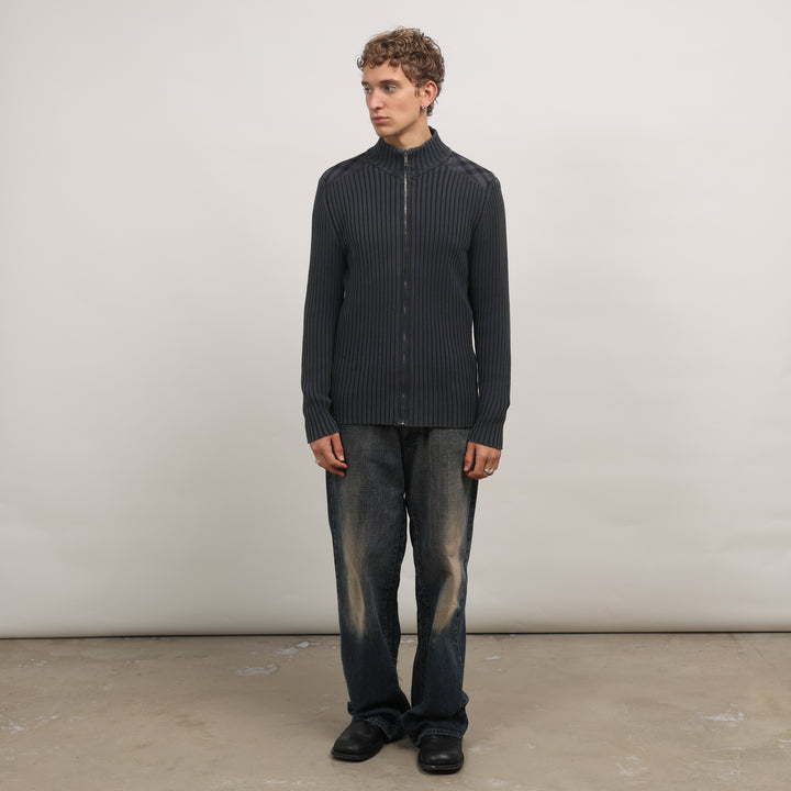 Burberry Full-zip Jumper - Large Navy Blue Cotton Blend