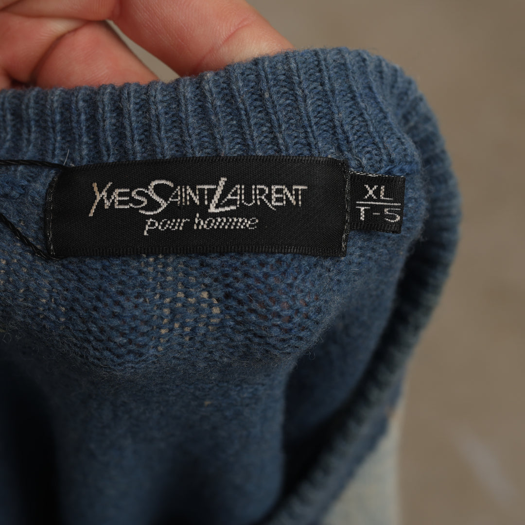 Yves Saint Laurent (YSL) Crewneck Jumper - XL Bottle Blue Wool