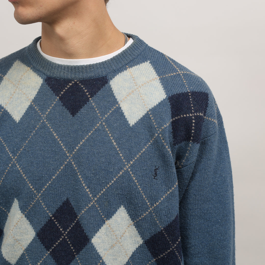 Yves Saint Laurent (YSL) Crewneck Jumper - XL Bottle Blue Wool