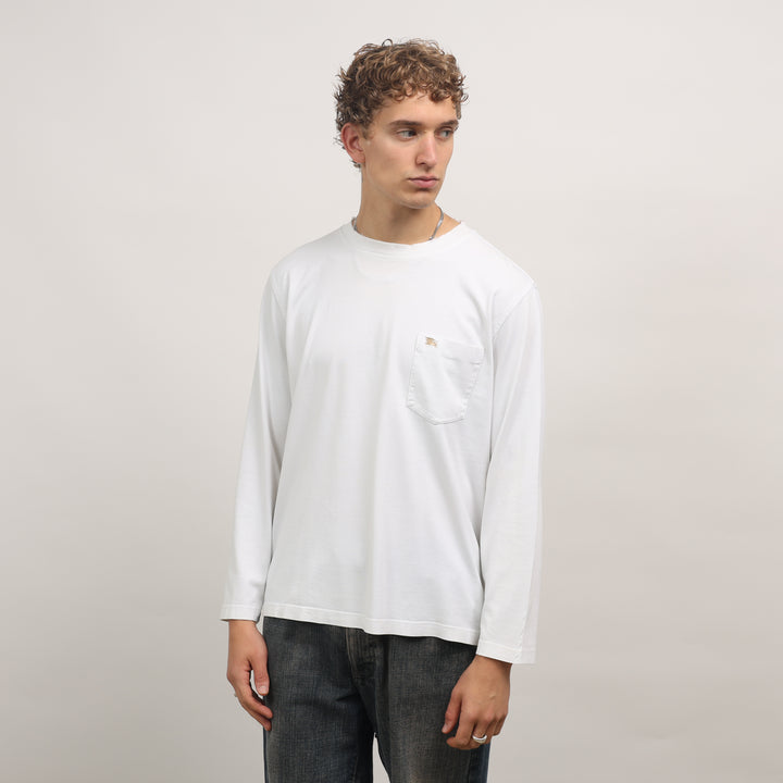 Burberry Long Sleeve T-shirt - Large White Cotton