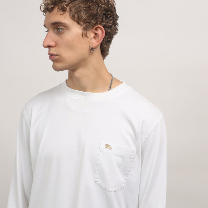 Burberry Long Sleeve T-shirt - Large White Cotton