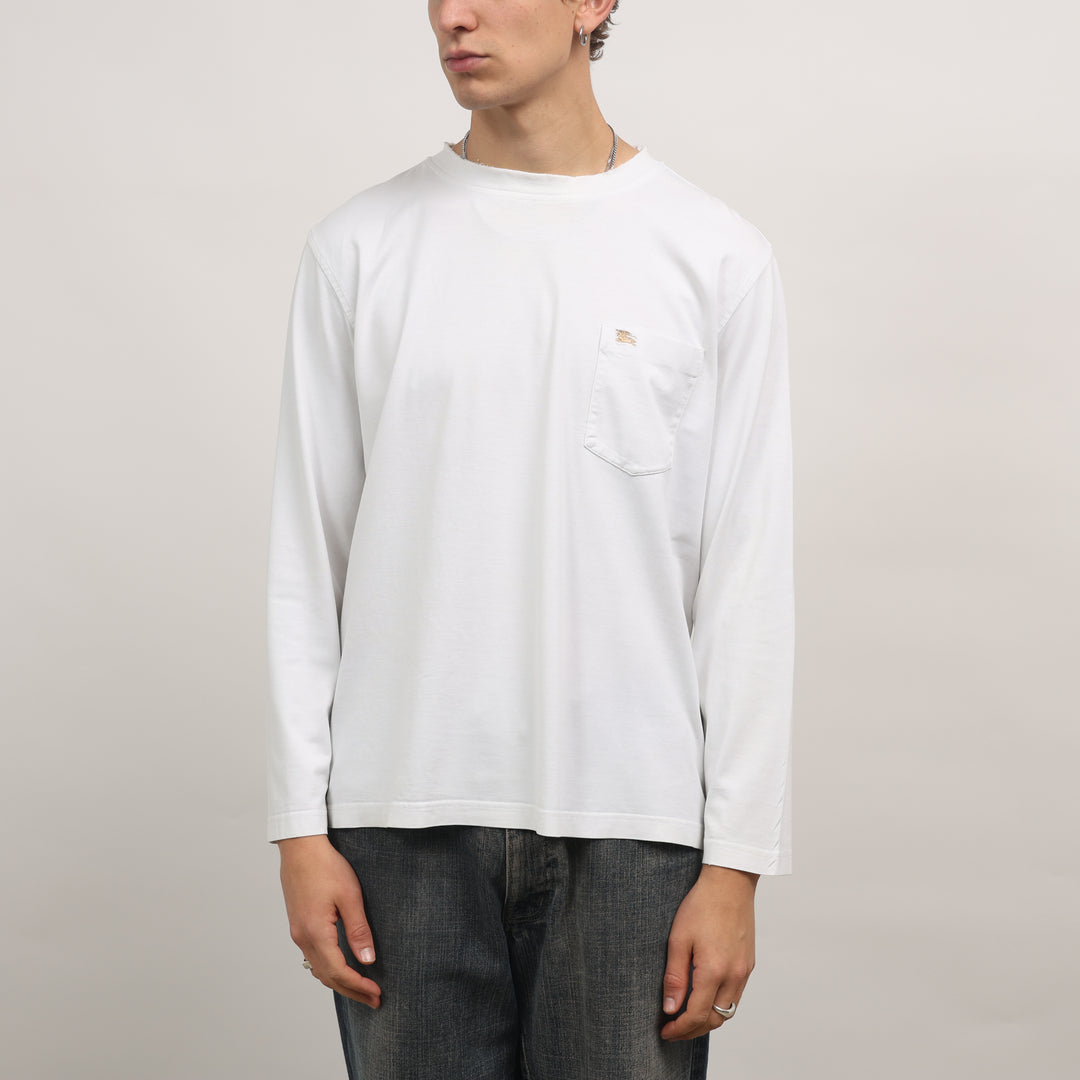 Burberry Long Sleeve T-shirt - Large White Cotton