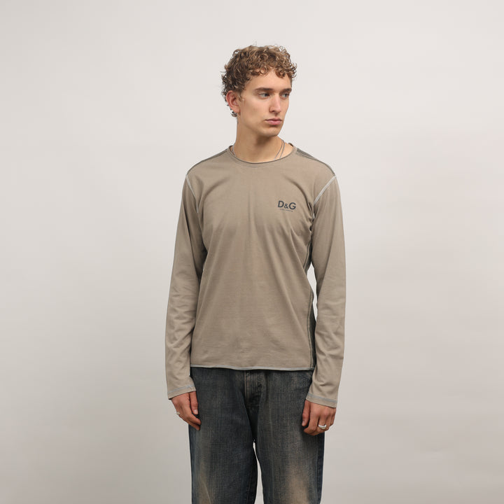 Dolce & Gabbana Long Sleeve T-shirt - Medium Khaki Green Cotton